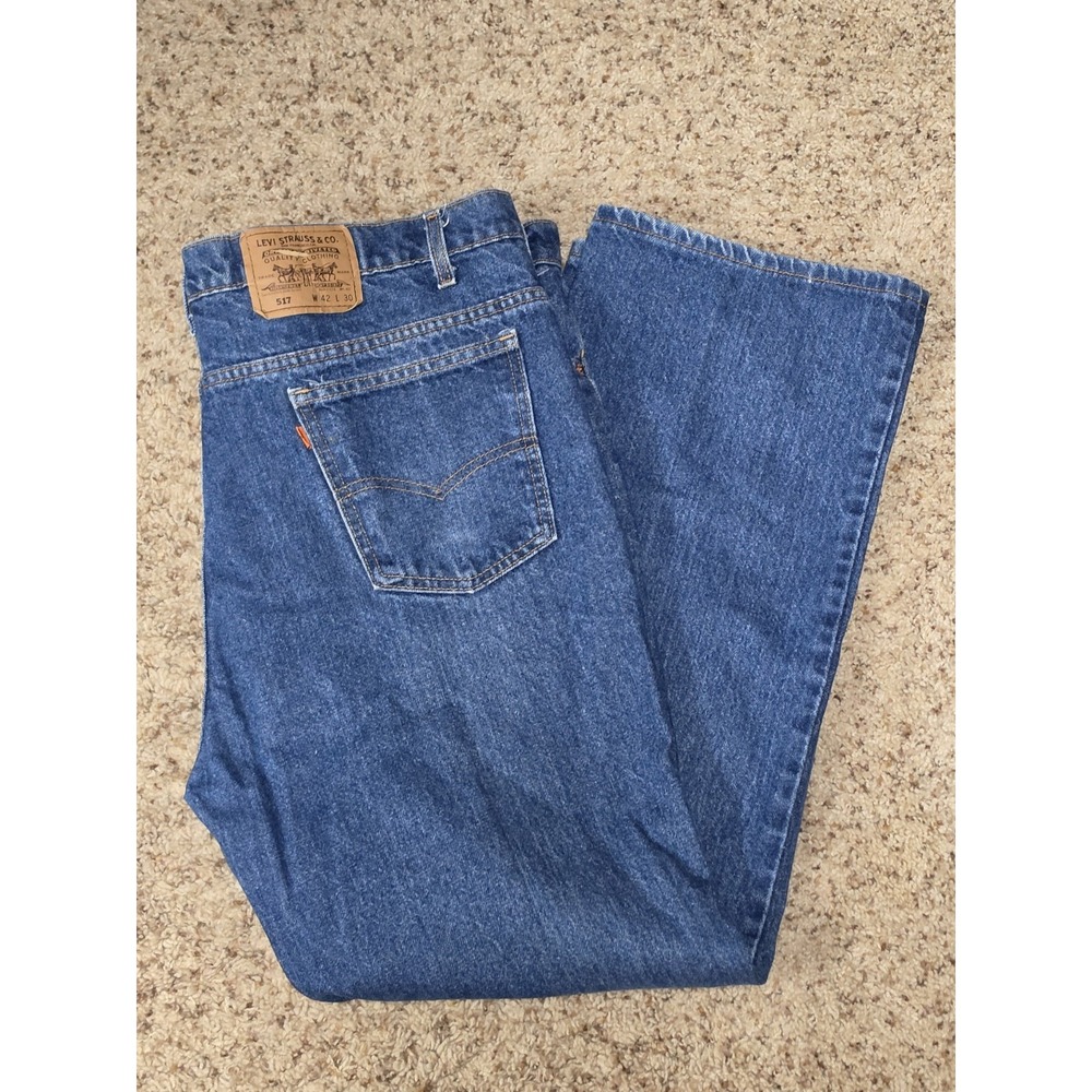 Vintage 90s Orange Tab Levi's 517 Bootcut Faded Jeans Blue 42x30 Made In USA